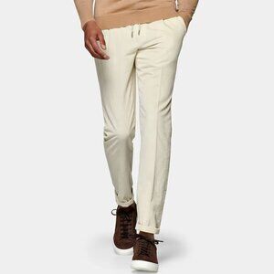 Suit Supply Ames Drawstring corduroy pants cream cotton trousers men 44 28